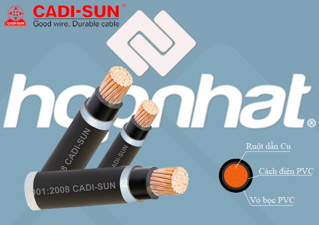 Cáp đồng đơn bọc cách điện PVC, vỏ bọc PVC 1x, Cáp đồng Cadisun đơn bọc cách điện