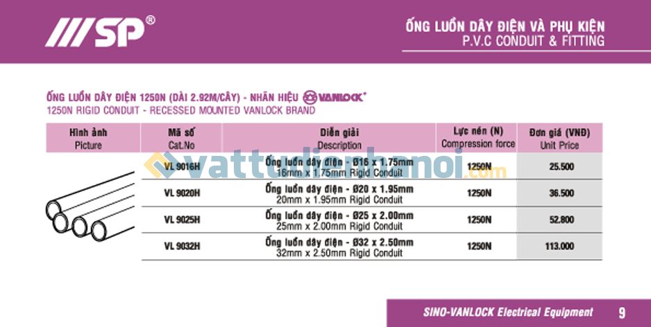 Ống luồn dây điện 320N - VANLOCK Ống luồn dây điện 320N - VANLOCK